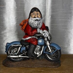 Ceramic Santa on Motorcycle 7” x 7.5” Hand painted